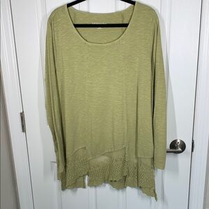 Soft Surroundings green scoop neck jersey and lace tunic top size XL